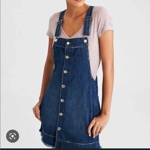 American Eagle Button Front Denim Jumper Dress XS Sleevless Overalls